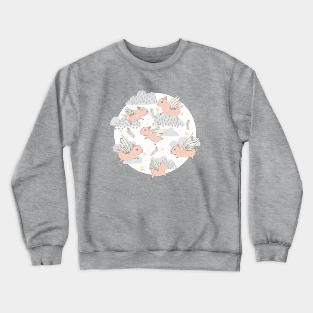When Pigs Fly on White Crewneck Sweatshirt by latheandquill
